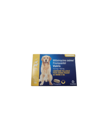 Boîte de Milbémycine Oxime Praziquantel 12,5 mg / 125 mg Chiens viatris