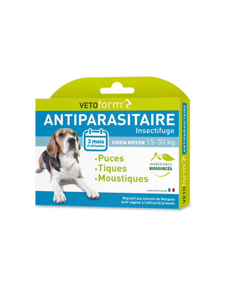 Pipettes Antiparasitaires pour Chiens Moyens entre 15 et 30 KG