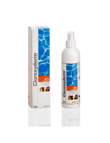 Boîte et spray de solution Clorexyderm 4%