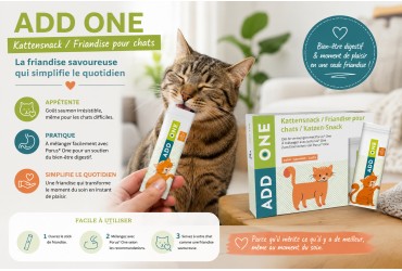 Nouvelle solution gourmande pour faciliter la prise de compléments chez le chat : ADD ONE Friandises Chat
